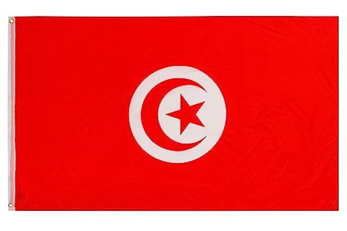 PHENO FLAGS Drapeau Tunisie 90x150cm – tunisien - résistant aux intempéries, avec œillets en laiton, 100% polyester, coutures doubles robustes et couleurs éclatantes – pour les passionnés de drapeaux