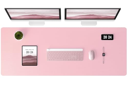 Aothia Leather Desk Pad Protector - Large Mouse Pad, Office Desk Mat, Non-Slip PU Leather Desk Blotter, Laptop Desk Pad, Waterproof Desk Writing Pad for Office and Home (Pink, 38" x 13.7")