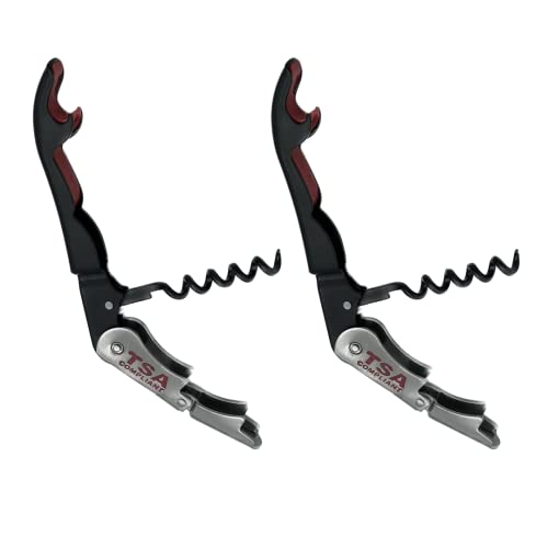 Tsa Compliant Corkscrew Bottle Opener, Black Double Hinged , Stainless Steel Wine Key (2 Pack) #TOP3