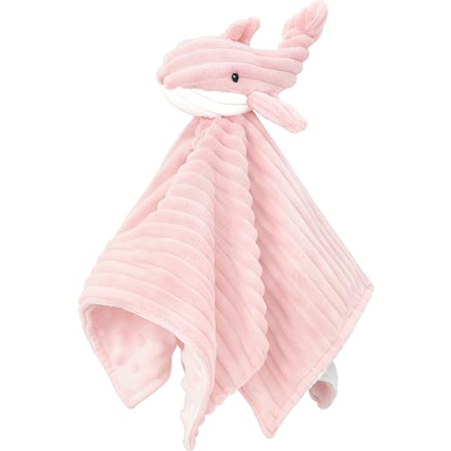 Image of Baby Security Blanket for Boys and Girls Lovey Whale 15 Inch Pink