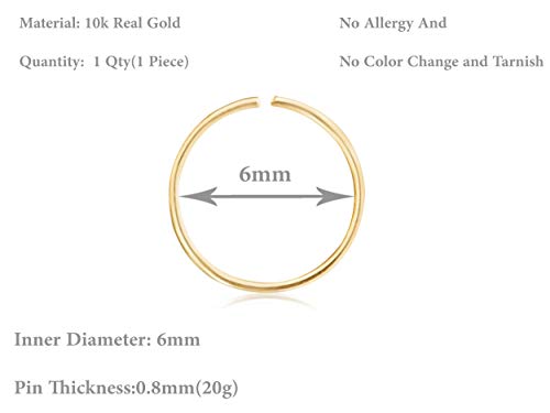 Ondaisy 10K Solid Gold Open Tragus Cartilage Snug Daith Helix Inner Outer Conch 6Mm Round Large Big Tiny Small Thin Mini Face Nose Septum Hoop Ring Ear Piercing Earring For Women Girls Men #TOP1
