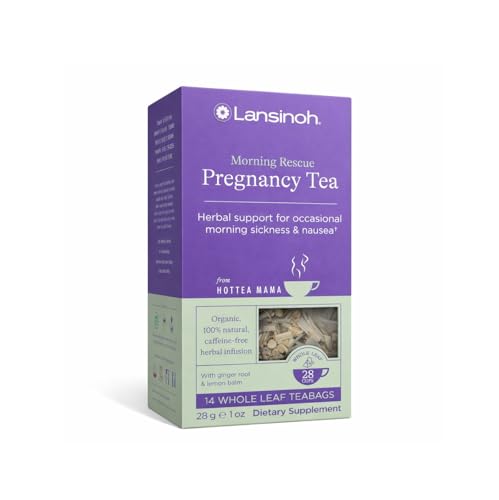 Lansinoh + HotTea Mama Morning Rescue, Pregnancy Morning Sickness Relief Tea, Lemon & Ginger, Caffeine-Free, Sugar-Free, Essentials for Pregnant Women, Includes 14 Tea Sachets