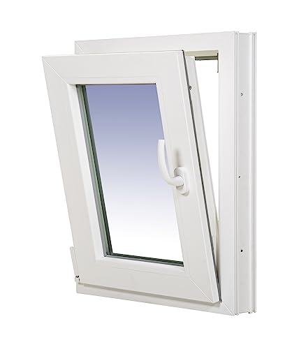 VENTANA STOCK PVCB0016L Ventana Practicable Oscilobatiente Izquierda 500 ancho x 700 Alto 1 hoja Con vidrio Carglass (Climalit Mate) Oszillierendes PVC-Fenster, weiß, 50cm x 70cm