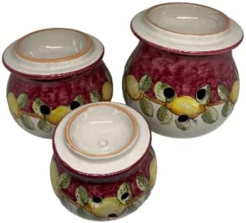 Hand-Painted Ceramic Garlic Keeper – Made in Italy – Lemon Design – Medium Breathable Garlic Storage Jar with Lid – Dishwasher & Microwave Safe
