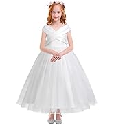 IDOPIP White First Communion Dresses for Girls Lace Flower Wedding Bridesmaid Pageant Birthday Ba...