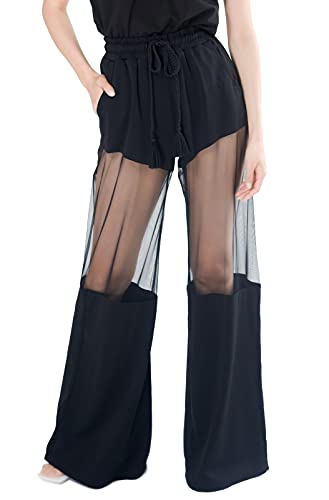 Pantora Women's Katrina Sheer Contrast Pants, Black, 4X-Large
