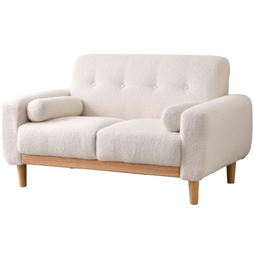 ワイエムワールド ソファ 2人掛け 幅130cm ブークレ生地 韓国風 天然木肘付き アイボリー 00-100096