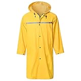 Mens Long Hooded Safety Rain Jacket Waterproof Emergency Raincoat Poncho(Yellow,XL)