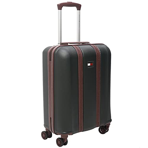 Image of TOMMY HILFIGER Cabin Hard Luggage Graphite X - Olive | Carry-On Trolley Bag with TSA Lock | 360 Spinner Double Wheels | Telescopic Handle | PC Shell Suitcase | 55cm | 47.3L Capacity