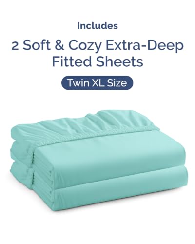 Image of CGK Linens 2 Pack Extra Deep Twin XL Fitted Sheets - Spa Blue