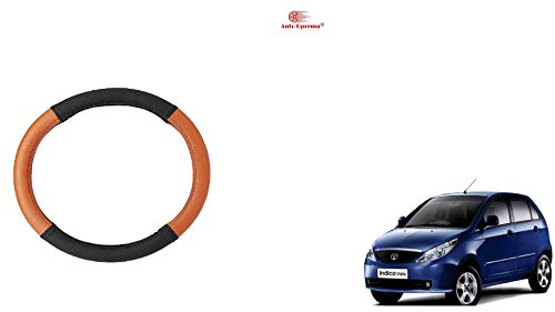Image of Auto Oprema Car Dual Tone Steering Wheel Cover - Leather, Breathable, Anti Slip (Black-Tan) Customise Fitting for Indica Vista