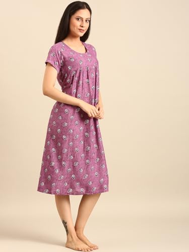 Image of Rupa Jon Aishwarya Women Short Printed Nighty in Premium Cotton Blend Fabric, Midi Length, Night Dress, Three-Fourth Length for Comfortable Everyday Wear