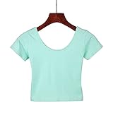 Harajuku Sexy Crop Distaff T Shirt Cuello redondo Manga corta Algodón Tops Femme Kawaii Women