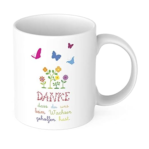 STEMPEL-FABRIK Keramiktasse für Erzieher/in Bedruckt - Danke, DASS du Uns beim Wachsen geholfen hast - Kaffeetasse - Kindergarten - Kita - Abschiedsgeschenk - Danke