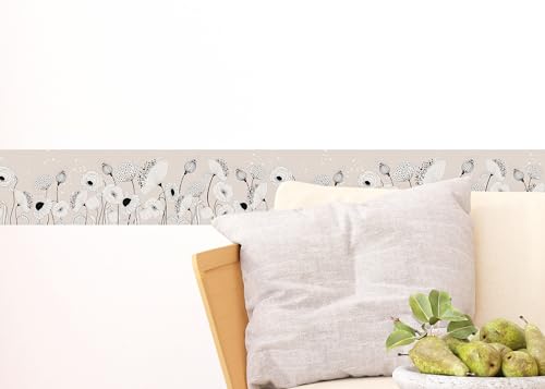 AG Design Selbstklebende Bordüre Abstraktionsblumen, AWB 8410 | Wasserfest Dekoration für Wände, Möbel, Tapeten, Wandverkleidungen und Türen, Folie, Mehrfarbig | Breite 500 cm x Höhe 13.8 cm
