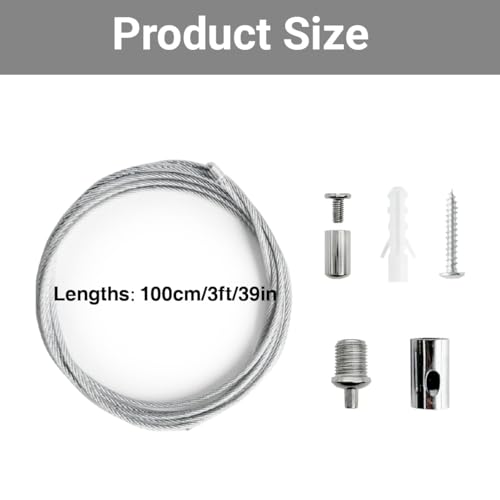 Image of 12 Pack 3ft Hexagon Garage Lights Suspension Cables Kit for Hexagon LED Lights Adjustable Steel Hanging Chains Per Strip Load 6.6Ib, Light Suspension Kit for LED Panel Aquarium Lights (1m 12pcs)