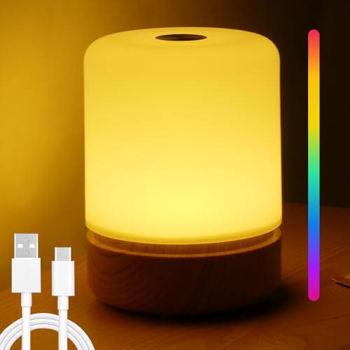 URAQT Lamparas Mesita de Noche Táctil,256 RGB Regulable Luz Nocturna Infantil,8 Colores 3 modos con sensor de movimiento,USB recargable, función de memoria luz nocturna para niños,para dormitorioBebé