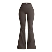 OQQ Damen Schlaghose hochtaillierte Yoga Leggings Dehnbare Glockenbund-Hosen mit weitem Bein Teeblatt