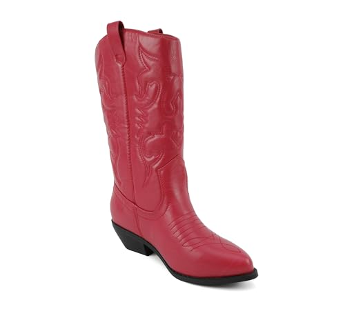 Image of Soda inchTELLER inch ~ Women's Western Cowboy Boots with Stitched Detailing, Pointed Toe, and Low Block Heel