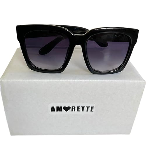 Amorette Oversized Square Sunglasses, Vintage Style Frame, UV Protection Lenses, Black and Tortoise Shell Print, Womens3