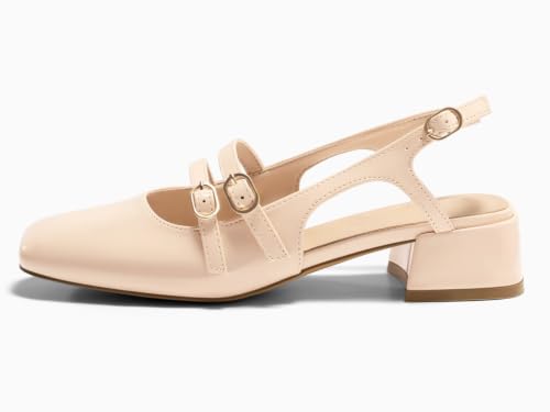Image of Coutgo Women's Mary Jane Chunky Low Heels Slingback Pumps Closed Square Toe Wedding Dress Shoes