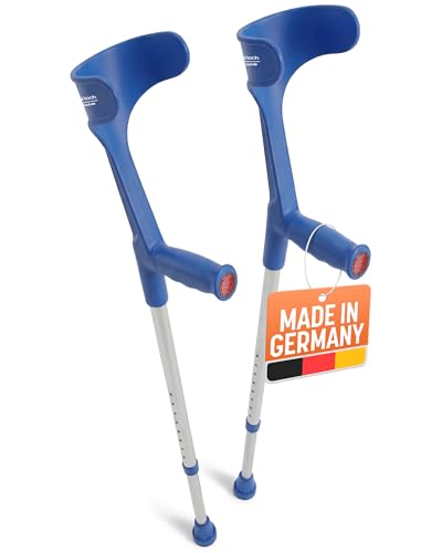 Dr. Paul Koch Krücken Paar Blau - Gehhilfe Aus Aluminium Mit Kunststoffgriffen - Belastung Bis zu 120kg - Verstellbar Mit Praktischem Druckknopf - 540g pro Krücke