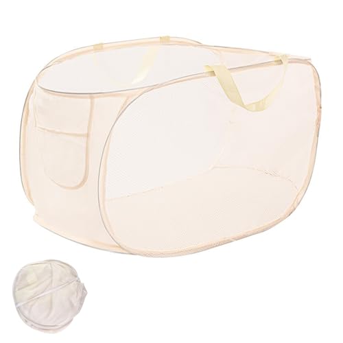 Fervalyna Panier a Linge Pliable, Corbeille a Linge Pliable, Panier à Vêtements Pliable, Panier à Linge Sale Pliable, Pop Up Corbeille à Linge en Maille pour Salle de Bain,Chambre à Coucher(Beige)