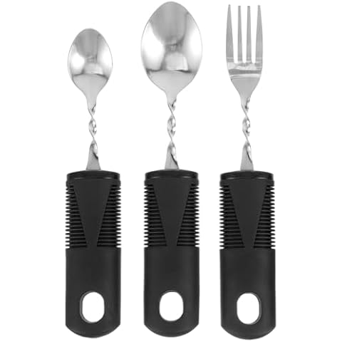 OUNONA Adaptive Utensils - Weighted Utensils for Hand Tremors, Easy Grip Silverware, Joint Aid Silverware for Hand Tremors - Easy Grip for Shaking and Trembling Hands - Heavy Stainless Steel Spoon Cover