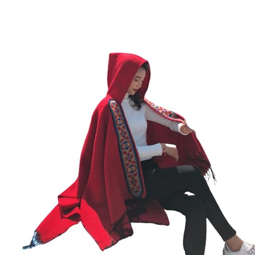 Bufanda de mujer capa gruesa abrigo con capucha de viaje invierno color rojo 2