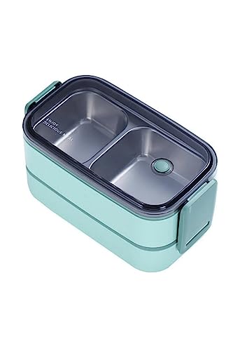 Vagonlife Bento 1400 ml Lunchbox İki Katlı 2 Bölmeli Çelik Sefer Tası Yemek Kutusu (Yeşil)