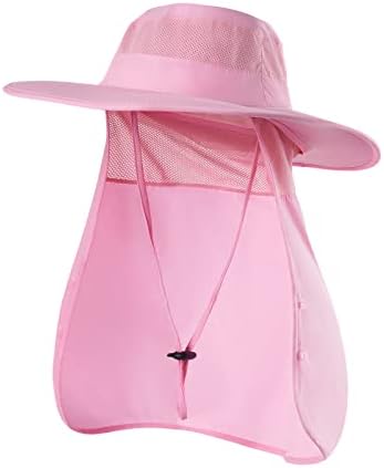 Sclzoed Fishing Hat for Men，Outdoor Sun Hat UPF51+ Mesh Wide Brim Fishing Hat with Neck Flap Pink