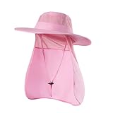 Sclzoed Fishing Hat for Men，Outdoor Sun Hat UPF51+ Mesh Wide Brim Fishing Hat with Neck Flap Pink