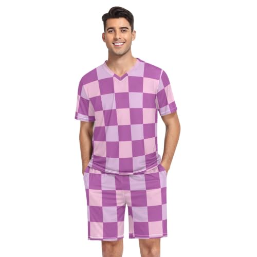 Camisa de pijama para hombre GuoChe elegante a cuadros rubor y morado