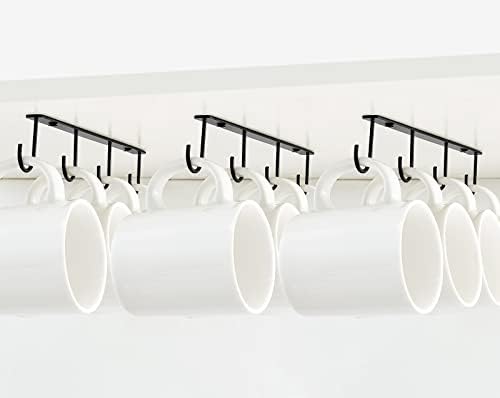 Mkono Under Cabinet Mug Hanger Set of 3 Metal Mug Hooks Coffee Cup Holder with 12 Hooks Simple Coffee Mug Organizer for Cabinet Shelf Modern Mug Storage Display Rack for Kitchen Coffee Bar, Black