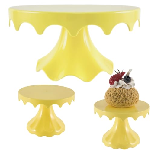 Cake Stand Set of 3, Plastic Cupcake Holders for Dessert Table, Round Dessert Stands for Party,Wedding,Birthday,Celebration,Baby Shower,Anniversary (Macaroon Yellow)