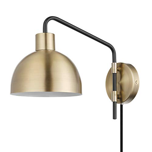 Globe Electric 51719 Dimitri 1-Light Plug-in or Hardwire Wall Sconce, Antique Brass, Matte Accent, Black Fabric Cord, in-Line On/Off Switch by Globe Electric - Used condition - CA$37.61