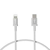 Amazon Basics - USB-C-auf-Lightning-Kabel, geflochtenes Nylon, MFi-zertifiziertes Ladekabel für iPhone 13/12/11/X/XS/XR/8, Silber, 0,3 m