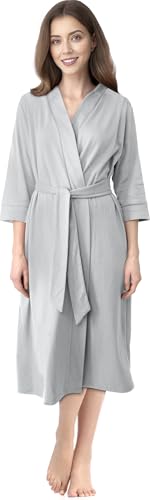 Image of NY Threads Women's Robe Long Knit Bathrobe 3/4 Sleeves Soft Kimono Lightweight Loungewear