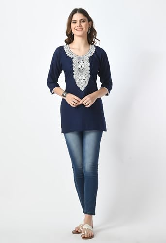 Image of LIBOZA Short Kurti for Women - Lakhnowi Chikankari Embroidered Ladies Kurta, Stylish Girls Top, Ethnic Half Kurtas, Tunic Design Woman Kurtis
