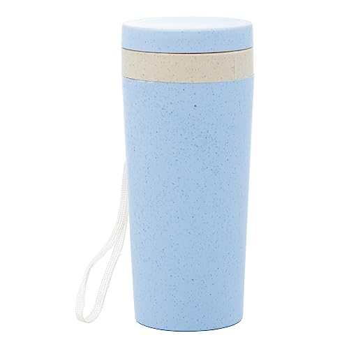 Copo Térmico de Bambu e PP Parede Dupla com Alça e Tampa Azul 310ml - Lyor