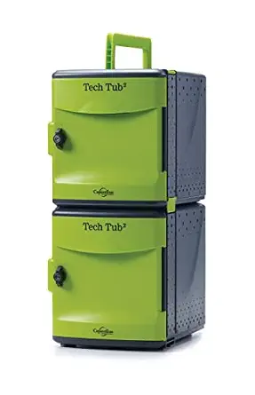 Copernicus Premium Tech Tub2 10-Device Lockable Classroom Charging Station with USB-A Ports, Green/Black