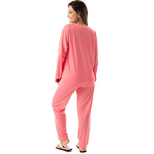 Pijama Confortavel Longo em Malha Suave Lisa | Feminino 177 Cor:Laranja;Tamanho:G
