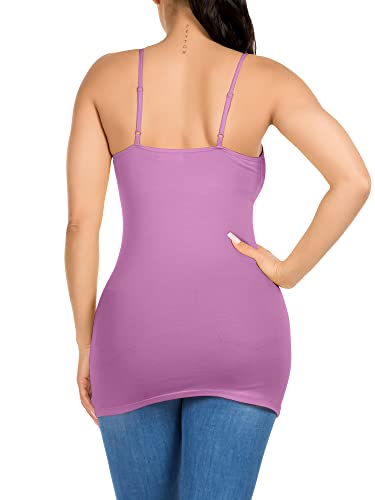 Image of Long Cotton Camisole Tank Tops for Women | Basic Braless Layering Tops with Adjustable Spaghetti Straps