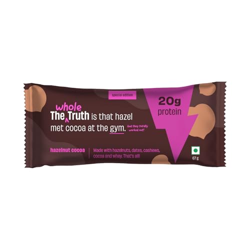 Image of The Whole Truth - High Protein Hazelnut Cocoa 20g Protein Bar - Pack of 5 x 67g each - No Preservatives - No Artificial Flavours - All Natural