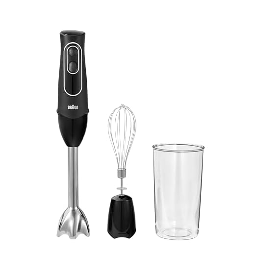 Braun MultiQuick 5 Immersion Hand Blender Patented Technology - Powerful 350 Watt - Dual Speed - Includes Beaker, Whisk, 505, Black, MQ505
