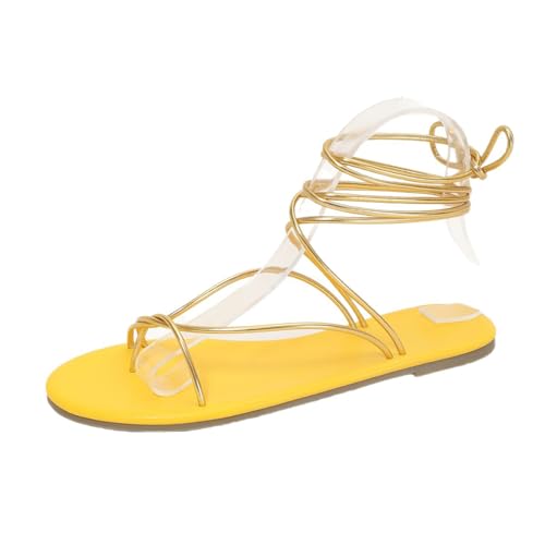 BOEGBNWWomen'S Strappy Gladiator Flat flip flops Lace Up Casual Summer Outdoor Comfortable Beach Walking Thong Flat Sandals