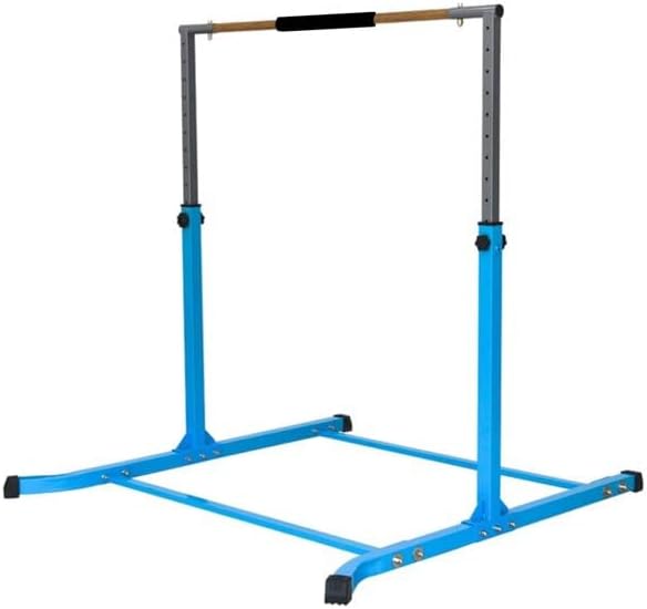 Expandable Gymnastics Bars, Adjustable Height 3 to 5 FT Gymnastic Horizontal Bars Junior Training Bar for Children with Heavy Duty Curved Legs for Kids (Blue)