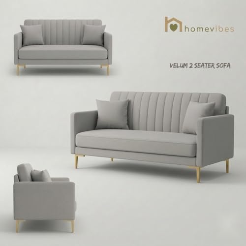 Image of Velum 3 Seater Sofa for Living Room & Office | Premium Fabric Upholstery | Solid Wood Frame | Comfortable Seating | 3 Years Warranty (Light Grey, 2 Seater Sofa)