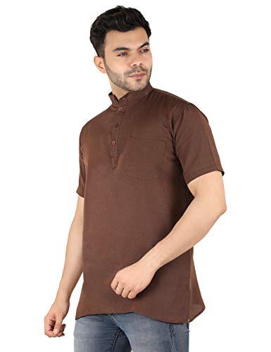 Image of LATEST CHIKAN Men's Cotton Regular Casual Strped Short Kurta Half Sleeves - (SK-LJ.DS.AS)