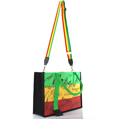 Image of Women's Canvas Tote Bag Waterproof Ribbon Beach Bag Jamaican Reggae Party Bag | Waterproof